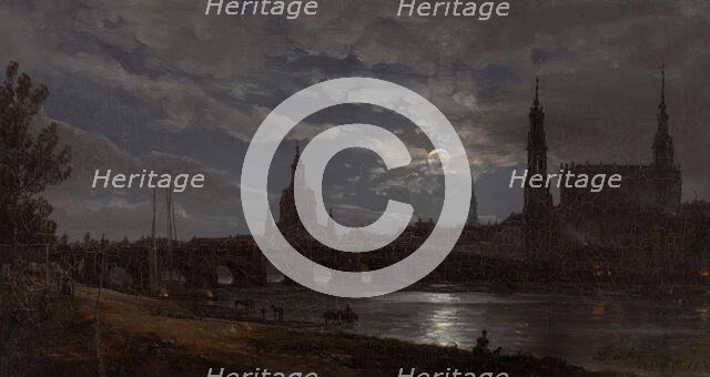 View of Dresden by Moonlight, 1838. Creator: Johan Christian Dahl.