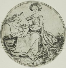 Shield with a Swan, Held by a Seated Lady, n.d. Creator: Martin Schongauer.