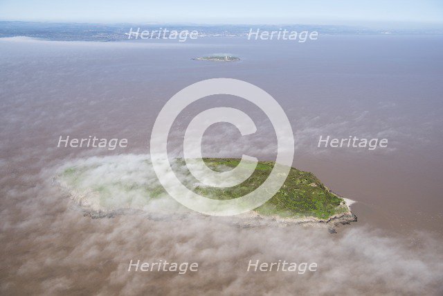 Low cloud over the island of Steep Holm, North Somerset, 2018. Creator: Historic England Staff Photographer.