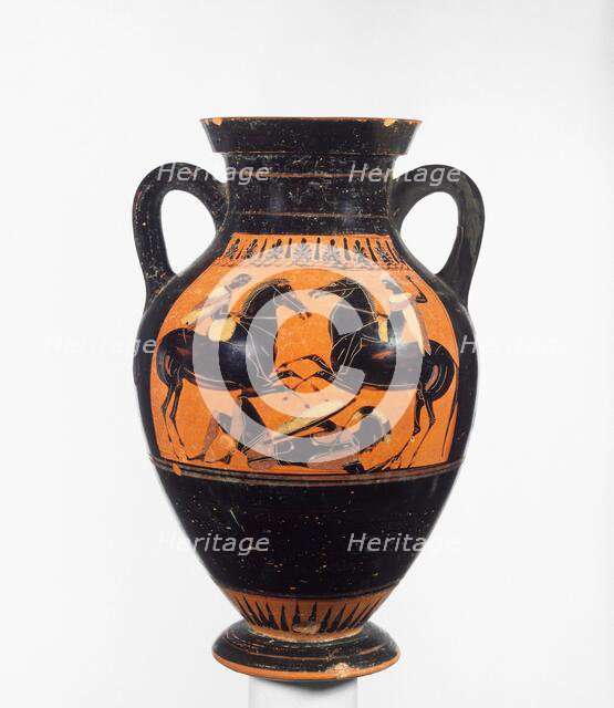 Attic Black-Figure Amphora Type B, about 530-520 BC. Creator: Swing Painter.