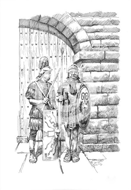 Roman soldiers on sentry duty on Hadrian's Wall, c1985-c2000. Artist: Philip Corke.