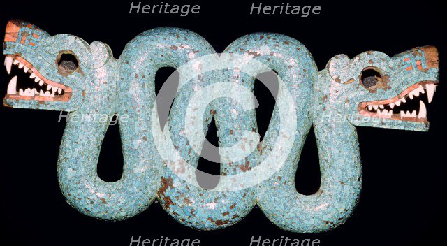 Turquoise mosaic of a double-headed serpent, Aztec/Mixtec, Mexico, 15th-16th century. Artist: Unknown