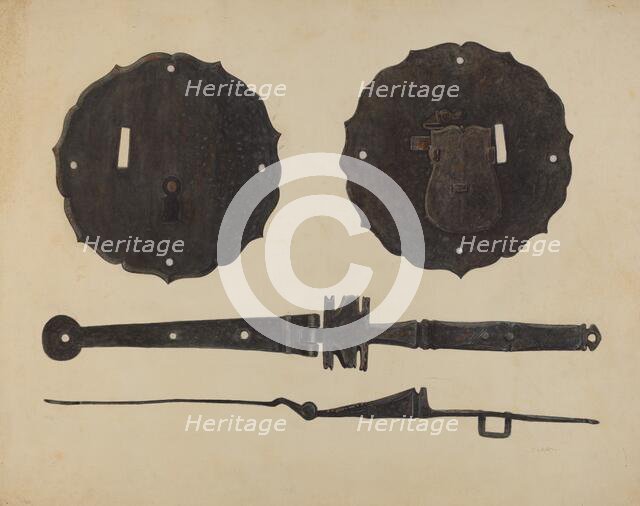 Chest Lock with Hasp, c. 1938. Creator: Al Curry.
