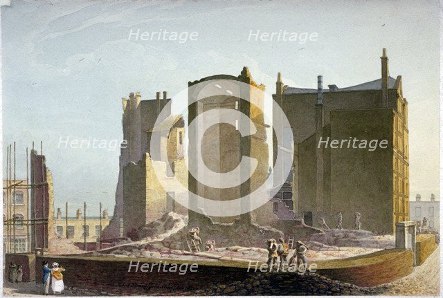 Ruined building, Commercial Road, Stepney, London, 1820. Artist: Robert Blemmell Schnebbelie