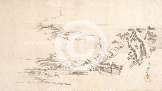 A Snow-clad Landscape with Gray Clouds, ca. 1800. Creator: Hokusai.