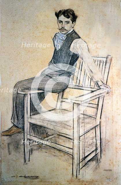 Portrait of Eduardo Marquina y Angulo (1879 - 1946). Spanish writer, charcoal drawing by Ramon Ca…