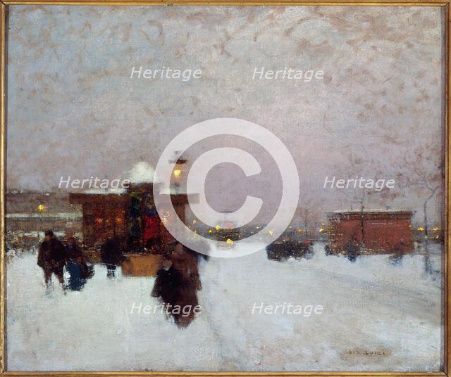 Porte Maillot; under snow, at night, c1900. Creator: Luigi Loir.