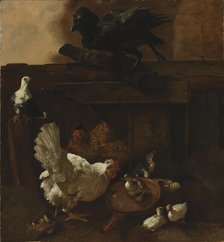 Hen and ducklings watched by a raven, 1842-1866.  Creator: Wladimir Swertschkoff.