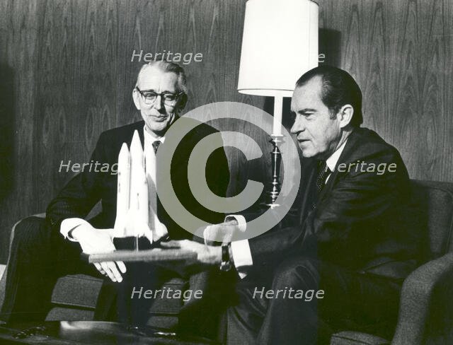 President Nixon and James Fletcher Discuss the Space Shuttle , 1972. Creator: NASA.