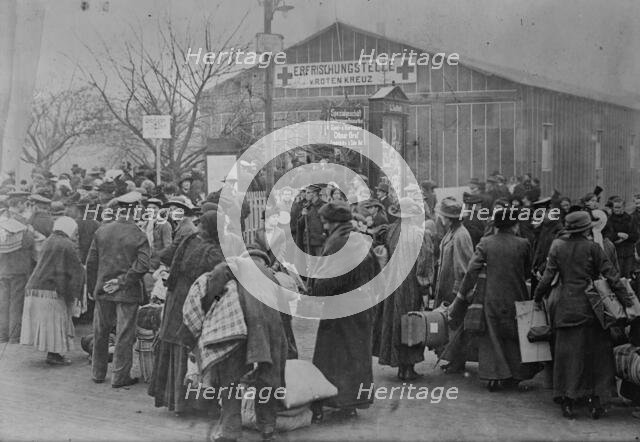 Exchanging French - English prisoners, Singen, Switz., between c1915 and c1920. Creator: Bain News Service.