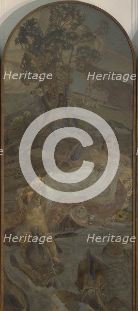 Venus, Amor and Paris (Triptych The Judgment of Paris, central part), 1893. Artist: Vrubel, Mikhail Alexandrovich (1856-1910)