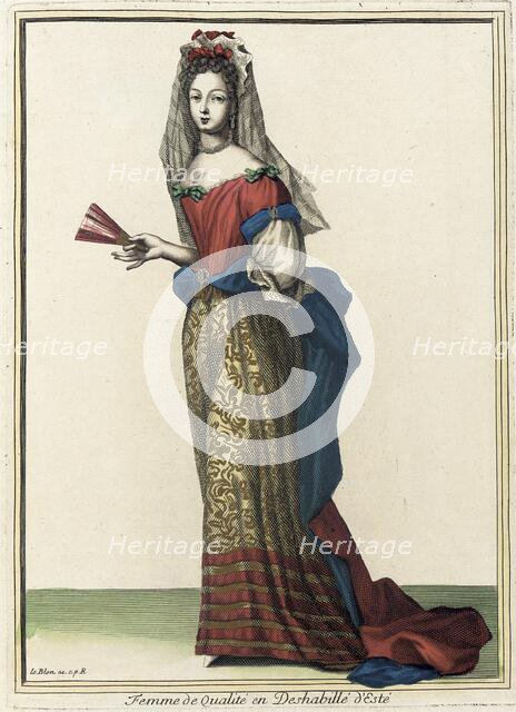 Recueil des modes de la cour de France, 'Femme de Qualité en Deshabillé d'Esté', Bound 1703-1704. Creator: Jean I Leblond.