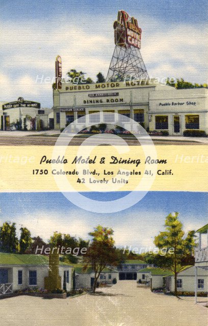 Pueblo Motel and Dining Room, Los Angeles, California, USA, c1930s-1950s(?). Artist: Unknown