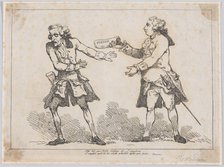 Ah' let me Sire refuse it..., from Peter's Pension by Peter Pindar, Esq., 1787., 1787. Creator: Thomas Rowlandson.