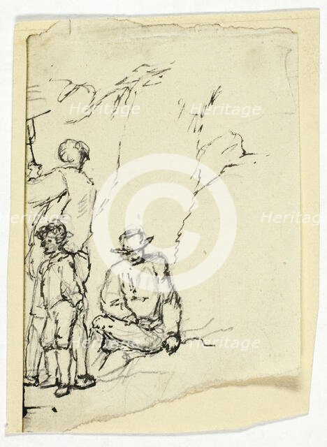 Two Men with Boy, n.d. Creator: William Henry Pyne.