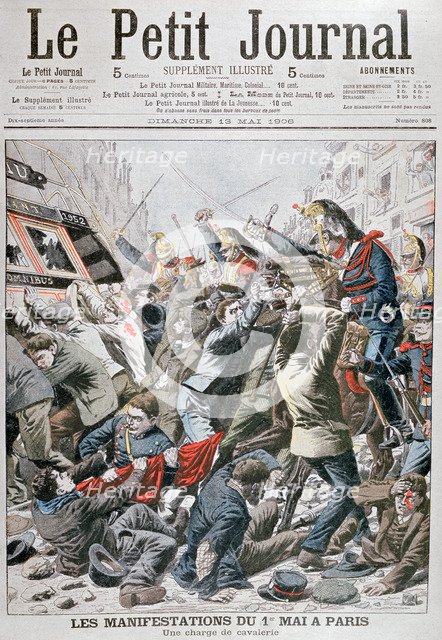 Cavalry Charge during the Demonstration for the 1st May in Paris, 1906. Artist: Unknown