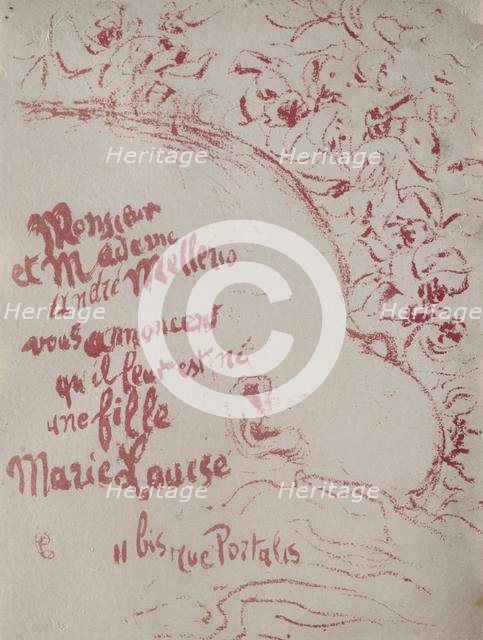 Announcement of a birth, 1898. Creator: Pierre Bonnard (French, 1867-1947).