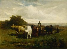 Untitled (man on horseback, woman on foot driving cattle), 1880. Creator: Edward Mitchell Bannister.