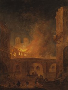 The Fire of Hôtel-Dieu in Paris 1772, (late 18th-early 19th century). Creator: Hubert Robert.