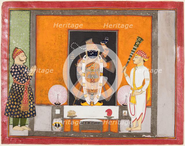 Raja Ram Singh (?) worships Krishna as Brij Nathji (the bridegroom), c. 1820. Creator: Unknown.