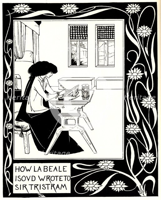 How La Beale Isoud Wrote to Sir Tristram. Illustration to the book Le Morte d'Arthur by Sir Thomas Artist: Beardsley, Aubrey (1872–1898)