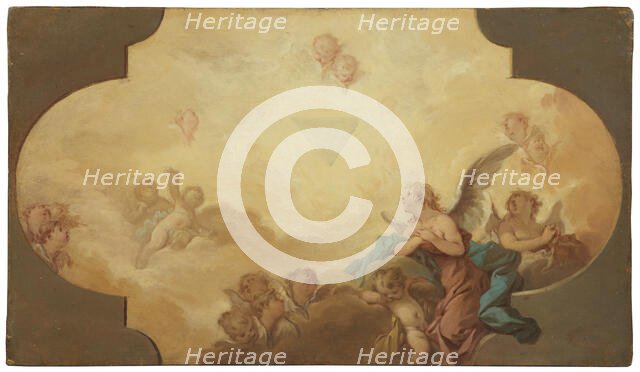 Angels Looking up at the Eye of God. Study, early-mid-18th century. Creator: Guillaume-Thomas Taraval.