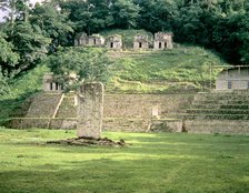 View of small temples in the ruins of Bonampak.