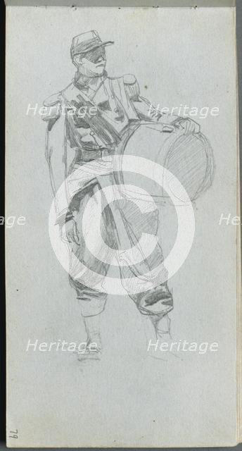 Sketchbook, page 79: Soldier with Drum. Creator: Ernest Meissonier (French, 1815-1891).
