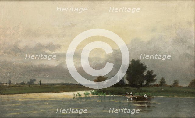 Landscape with Ponds and Storks, c1875. Creator: Wladyslaw Malecki.
