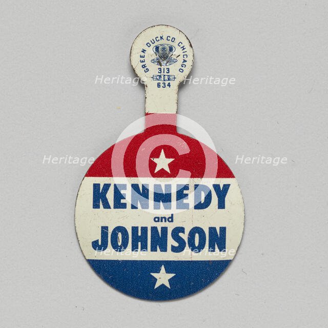 Folding tab button for Kennedy - Johnson 1960 presidential campaign, 1960. Creator: Green Duck Company.