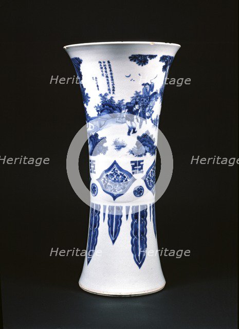 Blue-and-white vase with figures and a poem, 1639. Artist: Unknown.