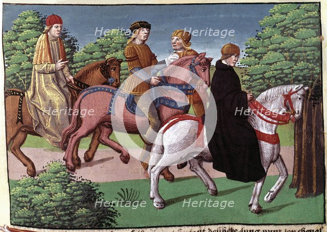 Monk and Bishop of the Carolingian period, miniature in the incunable 'Ogier le Danois', printed …