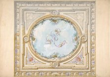 Design for a ceiling in rococo style with a trompe l'oeil oculus, 19th century. Creators: Jules-Edmond-Charles Lachaise, Eugène-Pierre Gourdet.