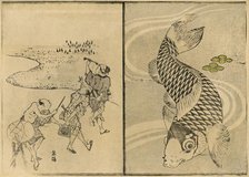 Three men, and carp, 1814, (1924).  Creator: Totoya Hokkei.