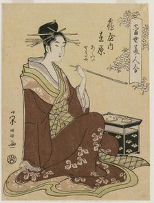 The Courtesan Ariwara of the Tsuruya Seated by a Smoking Chest..., mid 1790s. Creator: Ch?bunsai Eishi (Japanese, 1756-1829).