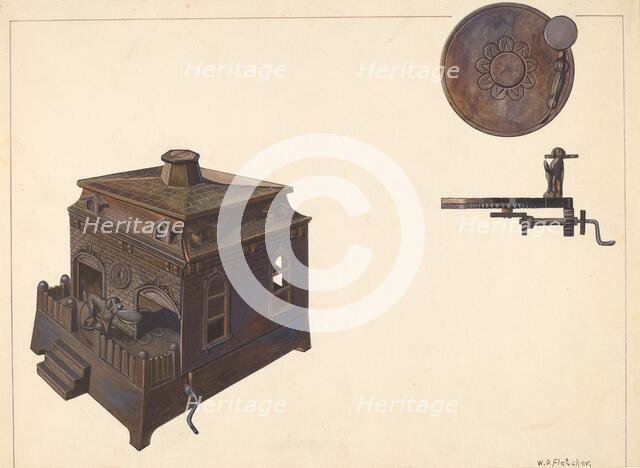 Toy Bank: Building and Revolving Dog, c. 1938. Creator: William O. Fletcher.