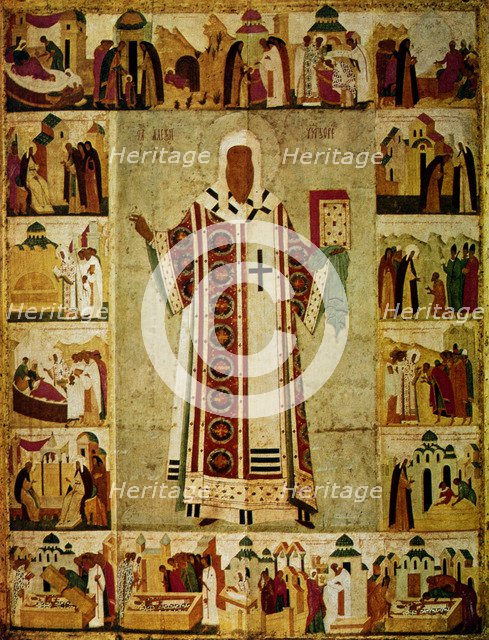Metropolitan Alexius surrounded by scenes from his life, Russian, 1480. Artist: Dionisy