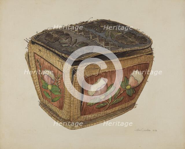 Birch Bark Sewing Basket, 1938. Creator: John Cooke.