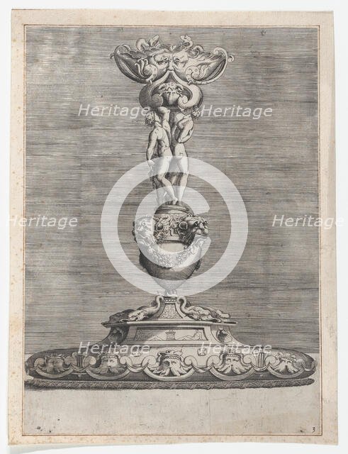 Candlestick with Two Ignudi on Top of a Vase with Lion Heads, 1552., 1552. Creator: Anon.