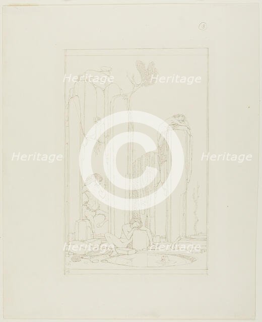 Centaur, Two Figures, and Ruins, c. 1890-1900. Creator: Charles S Ricketts.