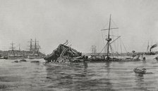 American battleship "Maine" after the explosion in the port of Havana on February 15, 1898, (1898).  Creator: Francisco Laporta Valor.