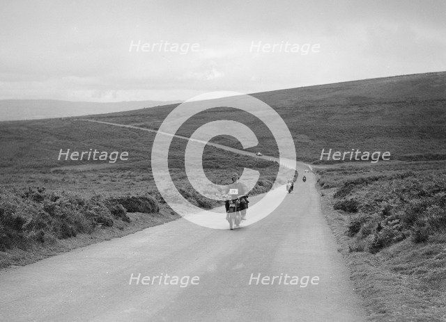 HB Ranson's 597 cc Ariel Square Four competing at the MCC Torquay Rally, July 1937. Artist: Bill Brunell.