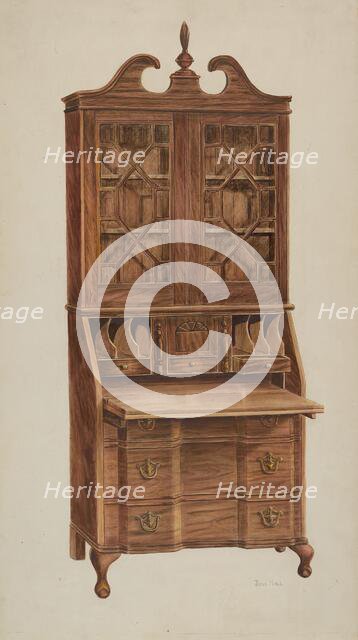 Block-front Secretary (walnut), c. 1940. Creator: John Hall.