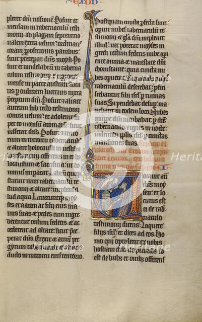 Initial V: God Speaking to Moses from a Tower; Marquette Bible, about 1270. Creator: Unknown.