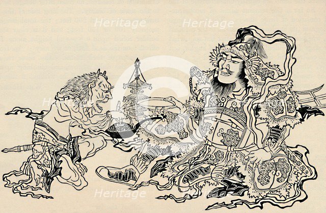 'Bishamon and the Ministering Demon', 1886. Artist: Unknown.