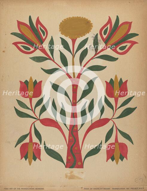 Drawing for Plate 7: From Portfolio "Folk Art of Rural Pennsylvania", c. 1939. Creator: Unknown.