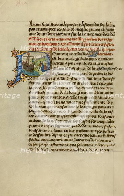 Initial P: Gillion Embracing the Sultan's Daughter Gracienne; Roman de Gillion de Trazegnies, 1464. Creators: Lieven van Lathem, David Aubert.