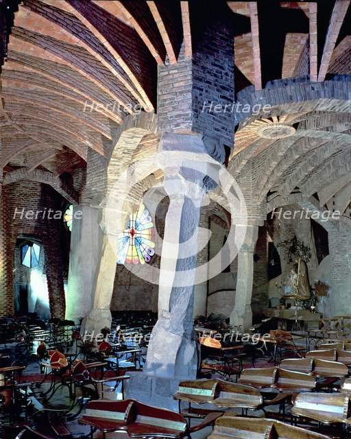 Interior of the crypt of the Church in the Colonia Guell, built between 1908 and 1915, unfinished…