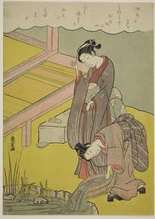 Young Girl Throwing Fish into Pond, c. 1771/72. Creator: Shiba Kokan.