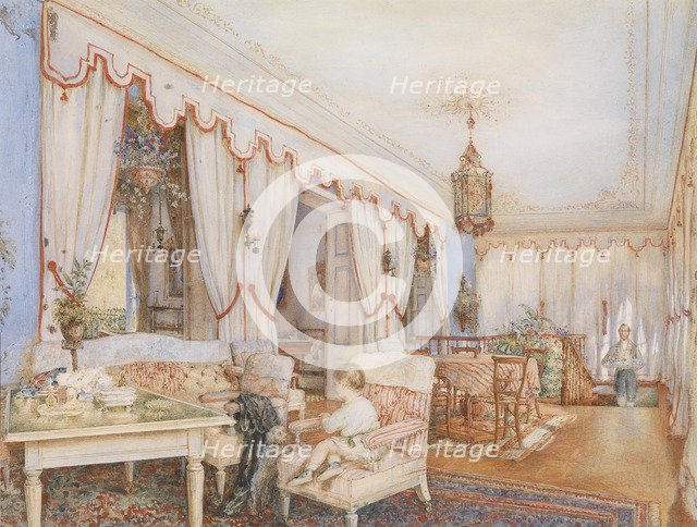 Interior with a child playing with a dog, 1846.